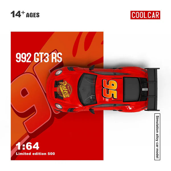 Cool Car 1/64 Porsche 992 GT3 RS "Lightning McQueen" Limited Edition 178/500 With Acrylic Case