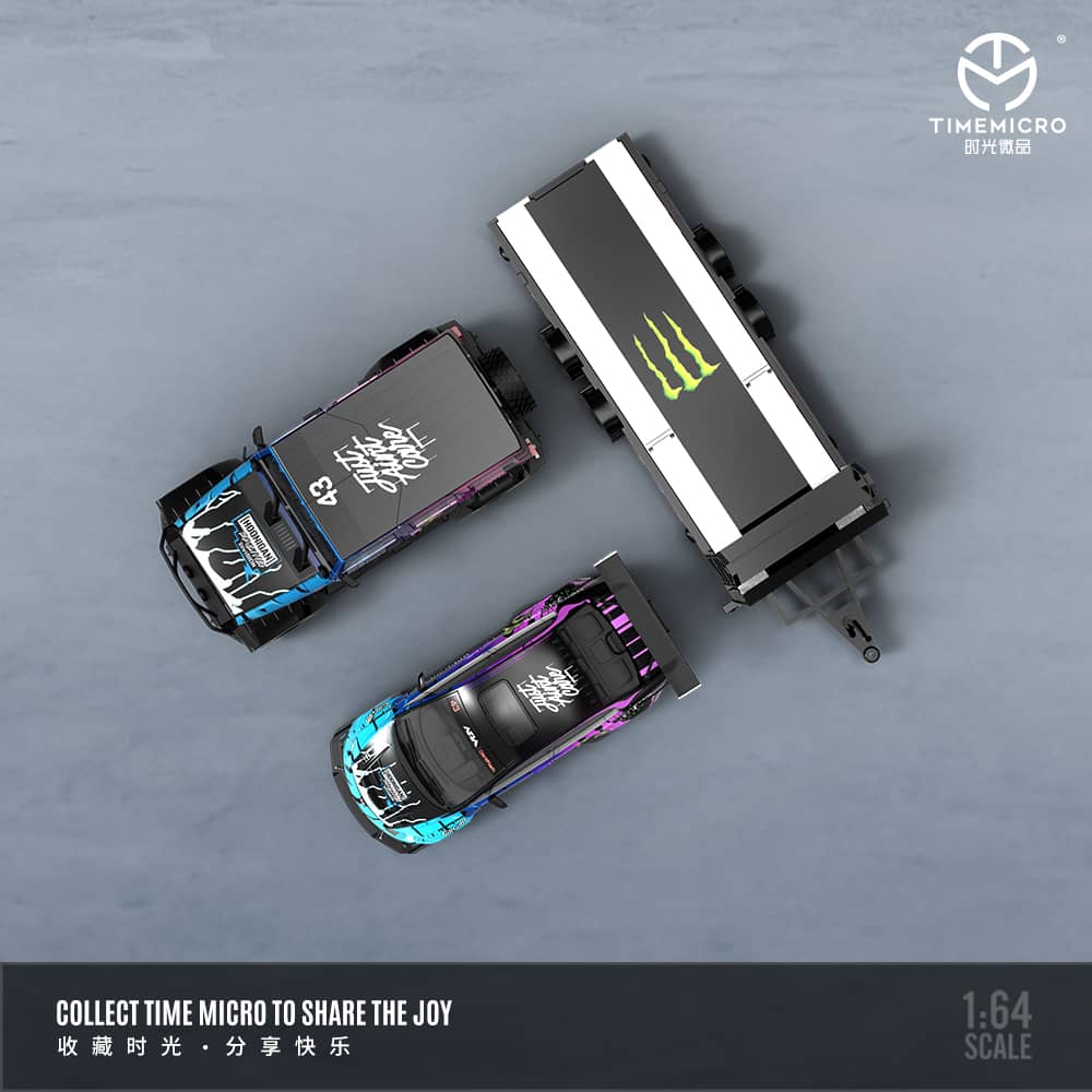 Time Micro 1/64 Monster Car Hauler Trailer Set Limited To 999pcs With Acrylic Case