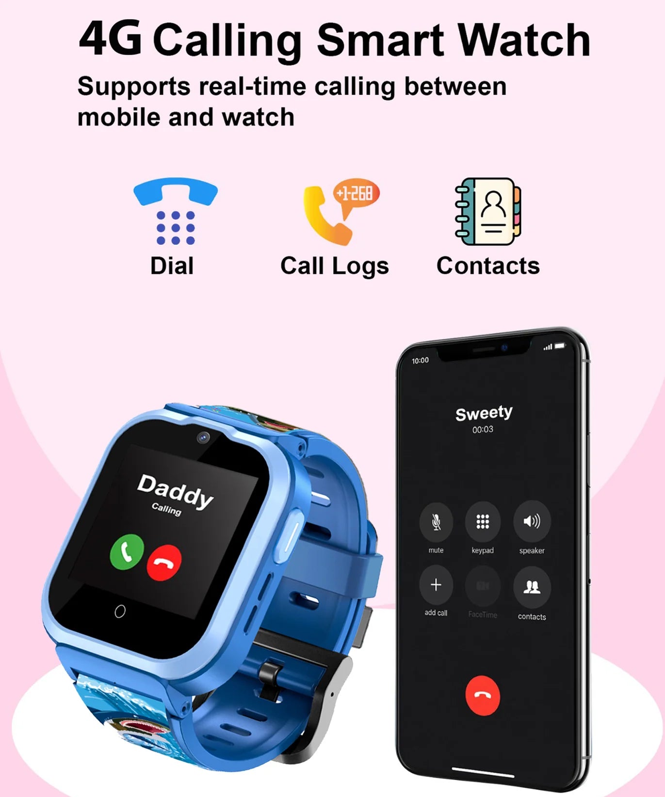 Spiky Watch Cyclops 4G Voice & Video Calling Smart Watch -- Blue Shark