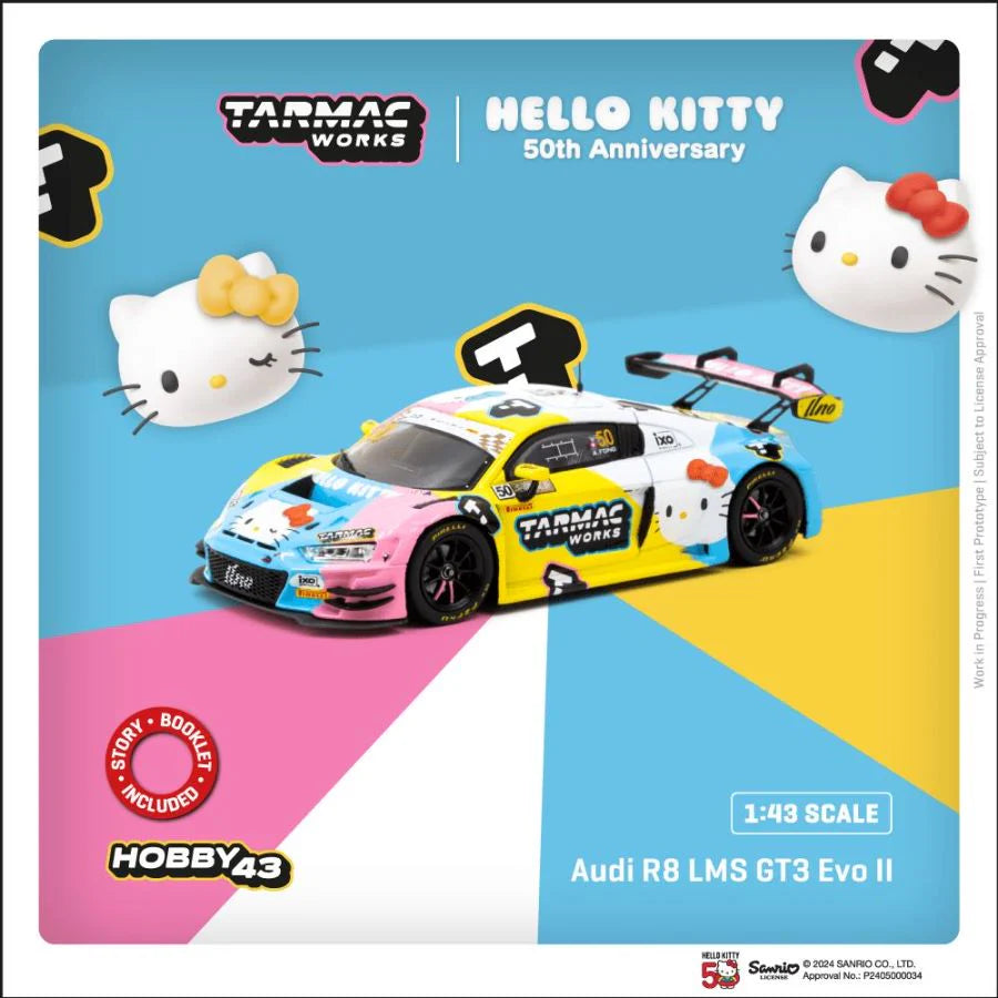 Tarmac Works 1/43 Audi R8 LM GT3 Evo II Macau GT Cup "Hello Kitty 50th Anniversary Edition" With Acrylic Case