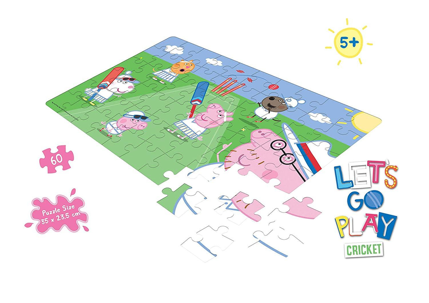 Frank Peppa Pig: Lets Go Play Cricket 60 Piece Puzzle for 5 Year Old Kids and Above
