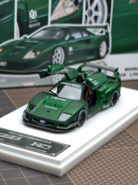 Demon King 1/64 Ferrari F40 LBWK Dark Jade Green With Acrylic Case