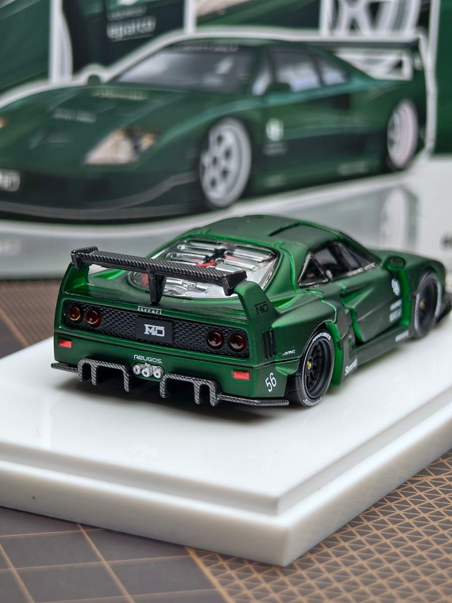 Demon King 1/64 Ferrari F40 LBWK Dark Jade Green With Acrylic Case