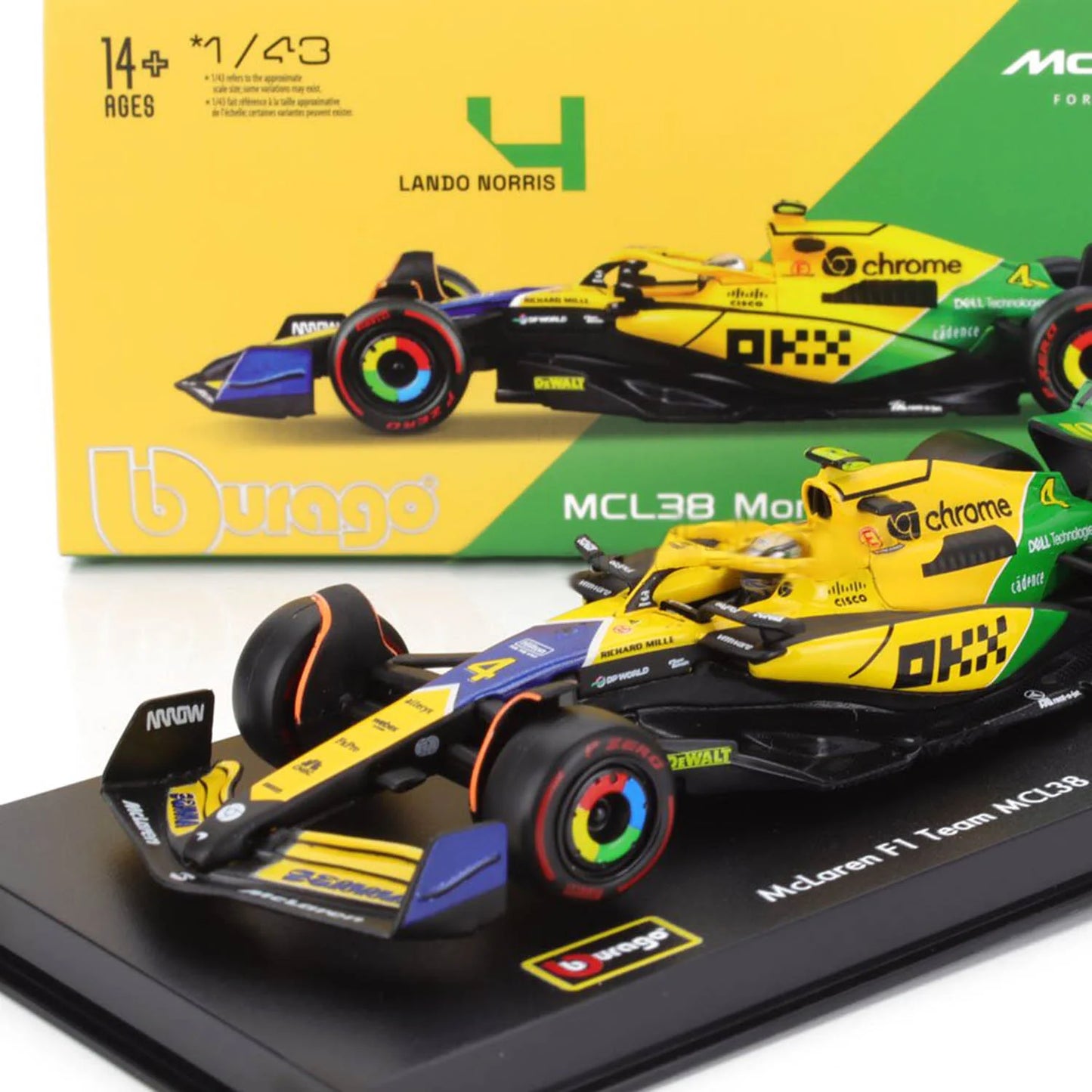 Bburago 1/43 McLaren F1 Team MCL38 - Lando Norris GP Senna 30th Edition With Acrylic Case