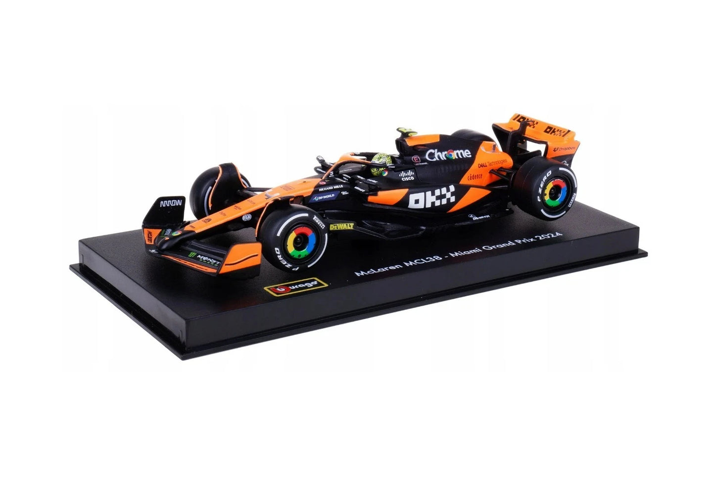Bburago 1/43 McLaren MCL38 - Miami Grand Prix 2024 #4 Lando Norris With Acrylic Case
