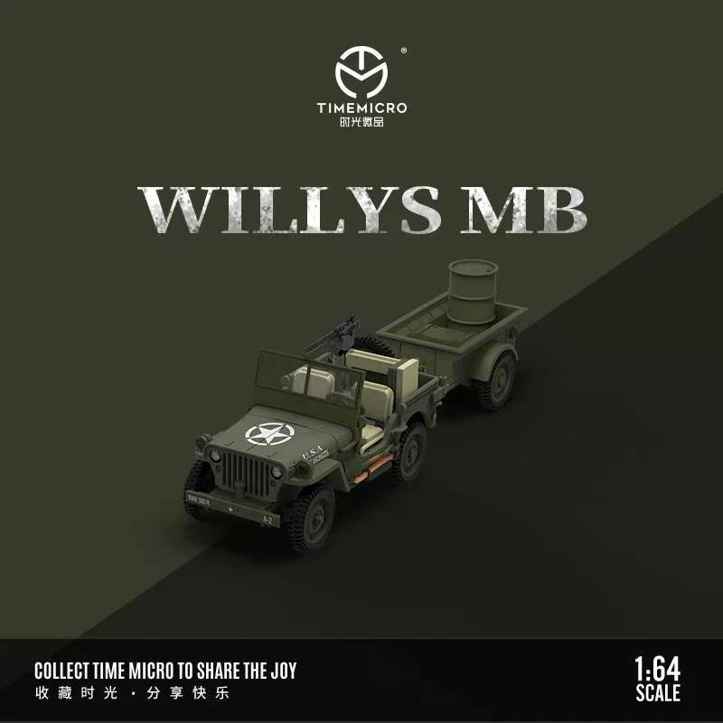 Time Micro 1/64 Willy's Jeep MB With Trailer & Acrylic Box Limited Edition 472/999