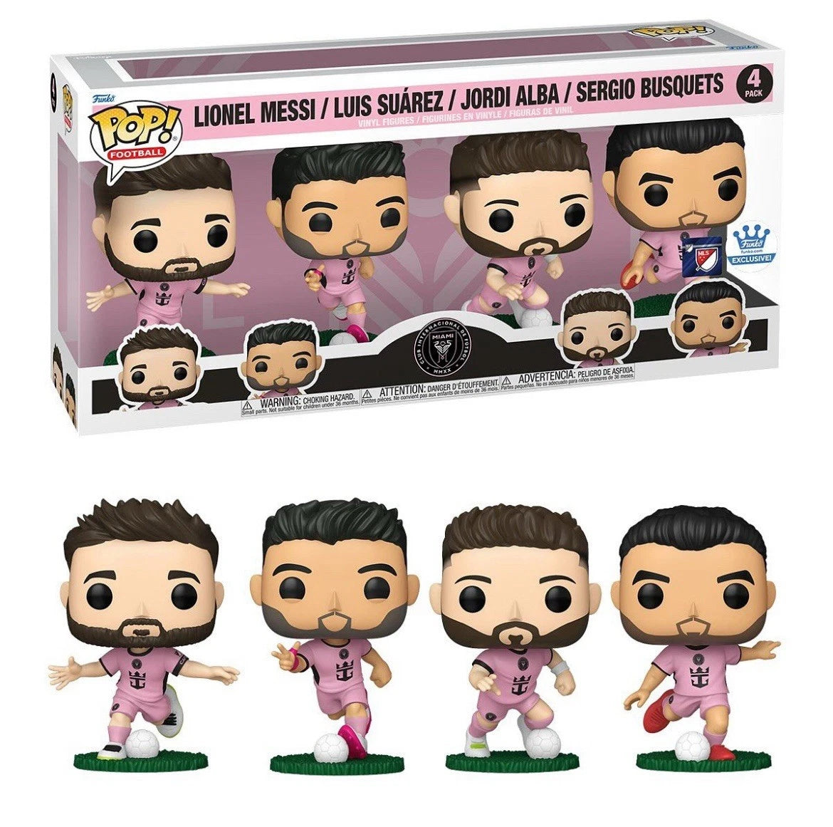 Funko Pop! MLS Inter Miami Lionel Messi, Luis Suárez, Jordi Alba & Sergio Busquets Exclusive 4-Pack